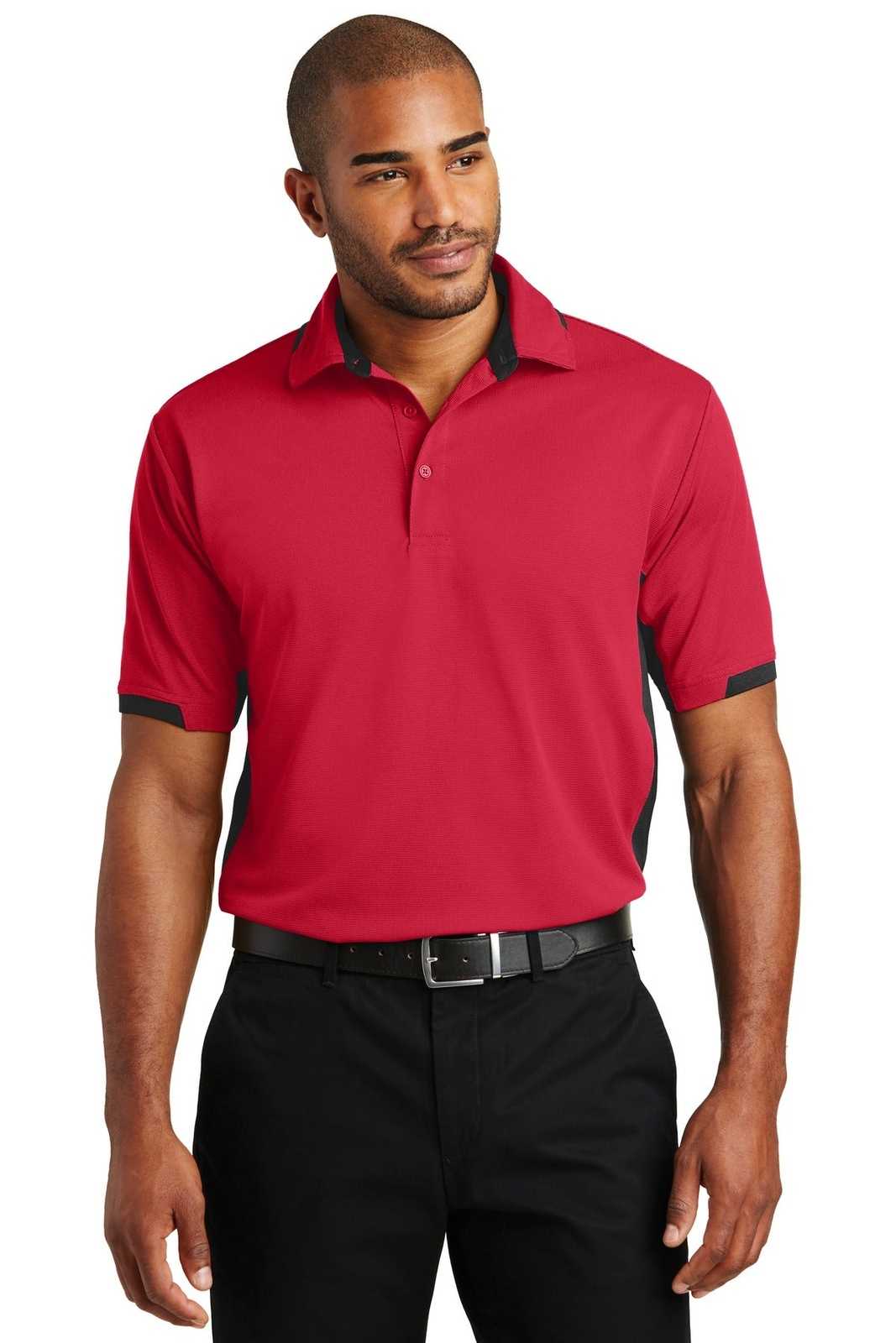 Port Authority K524 Dry Zone Colorblock Ottoman Polo - Engine Red Black - HIT a Double - 1