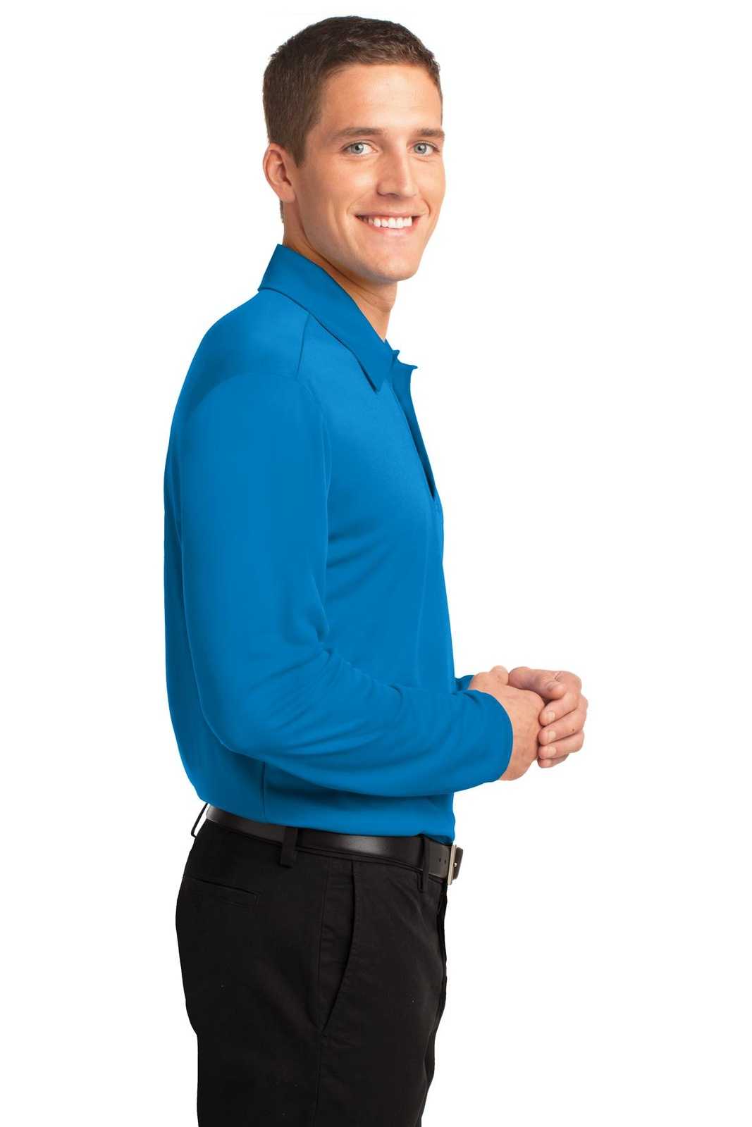 Port Authority K540LS Silk Touch Performance Long Sleeve Polo - Brilliant Blue - HIT a Double - 3