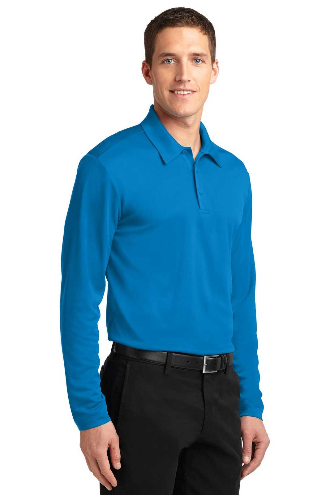 Port Authority K540LS Silk Touch Performance Long Sleeve Polo - Brilliant Blue - HIT a Double - 4