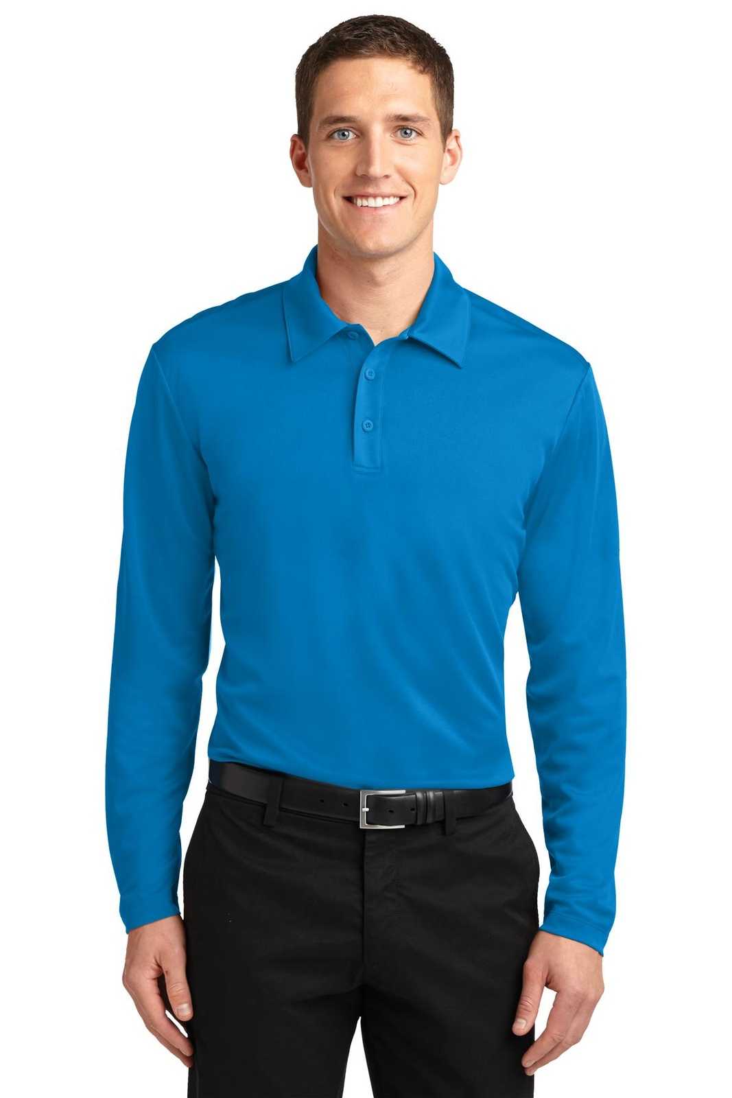 Port Authority K540LS Silk Touch Performance Long Sleeve Polo - Brilliant Blue - HIT a Double - 1