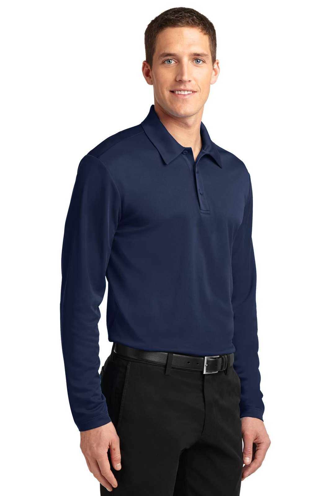Port Authority K540LS Silk Touch Performance Long Sleeve Polo - Navy - HIT a Double - 4
