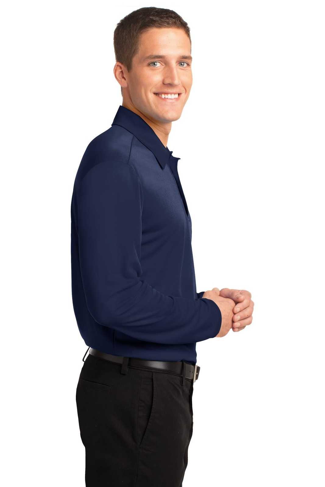 Port Authority K540LS Silk Touch Performance Long Sleeve Polo - Navy - HIT a Double - 3