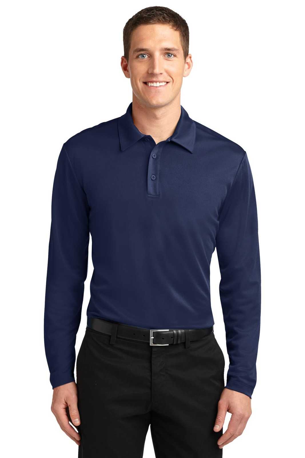 Port Authority K540LS Silk Touch Performance Long Sleeve Polo - Navy - HIT a Double - 1