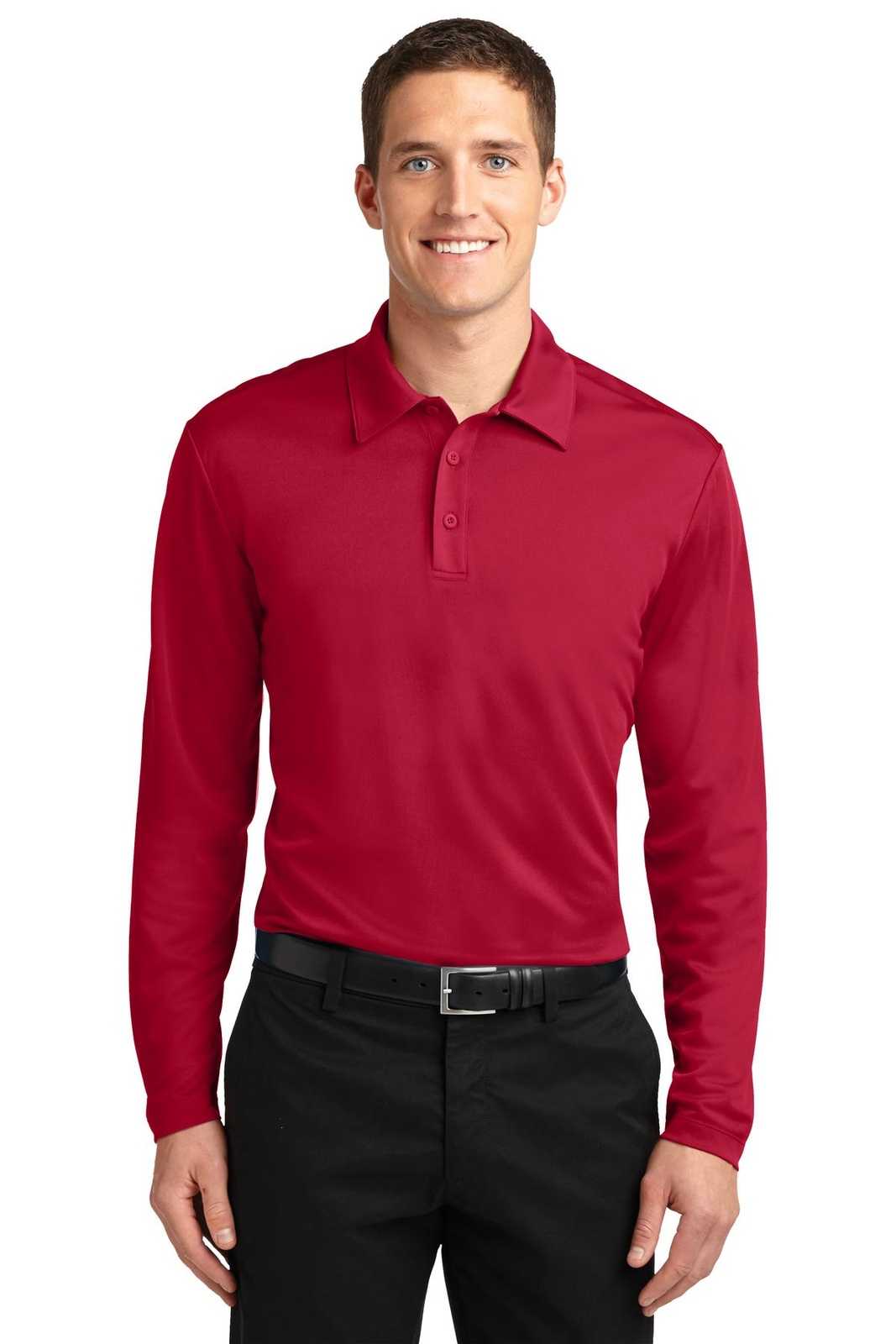 Port Authority K540LS Silk Touch Performance Long Sleeve Polo - Red - HIT a Double - 1