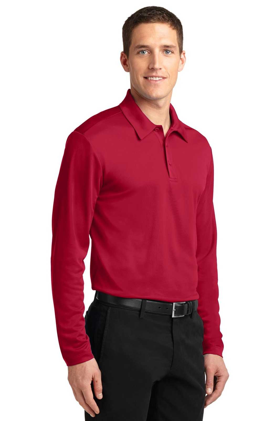 Port Authority K540LS Silk Touch Performance Long Sleeve Polo - Red - HIT a Double - 4