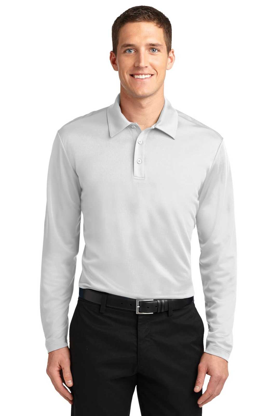 Port Authority K540LS Silk Touch Performance Long Sleeve Polo - White - HIT a Double - 1