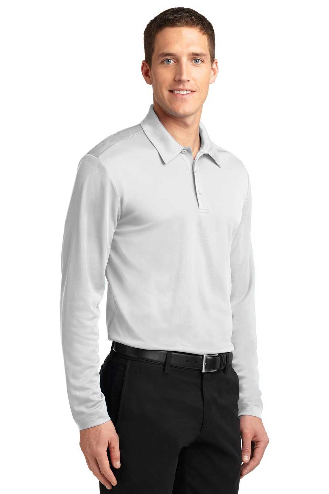 Port Authority K540LS Silk Touch Performance Long Sleeve Polo - White - HIT a Double - 4