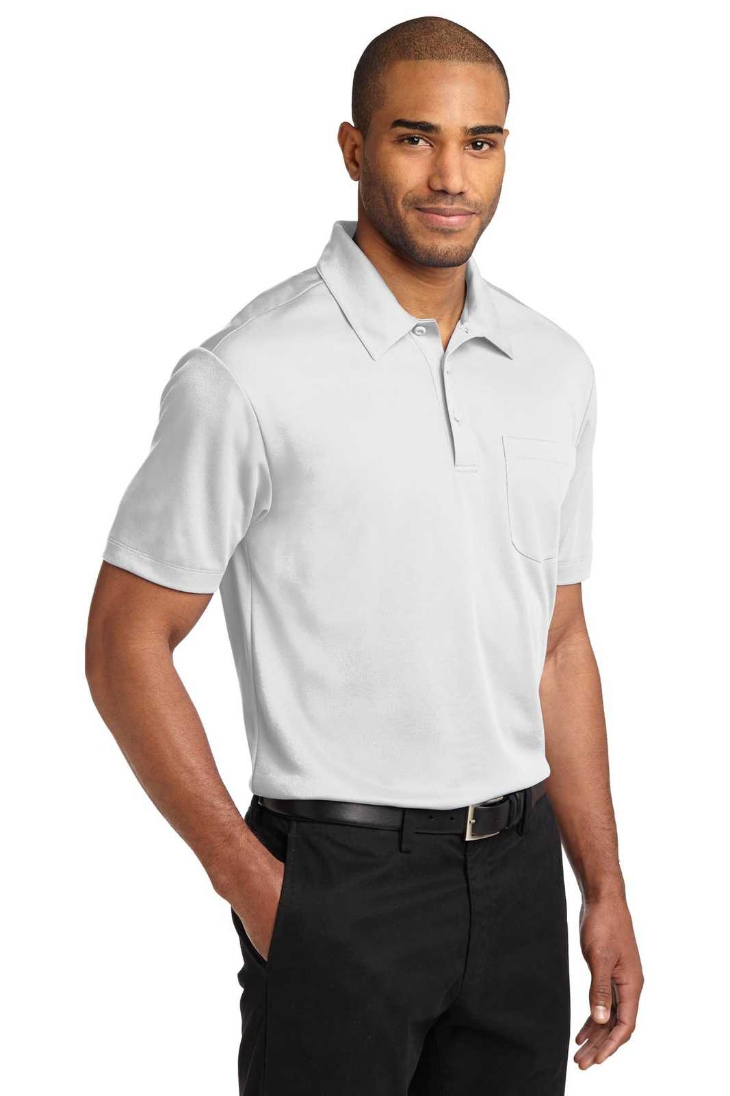 Port Authority K540P Silk Touch Performance Pocket Polo - White - HIT a Double - 4