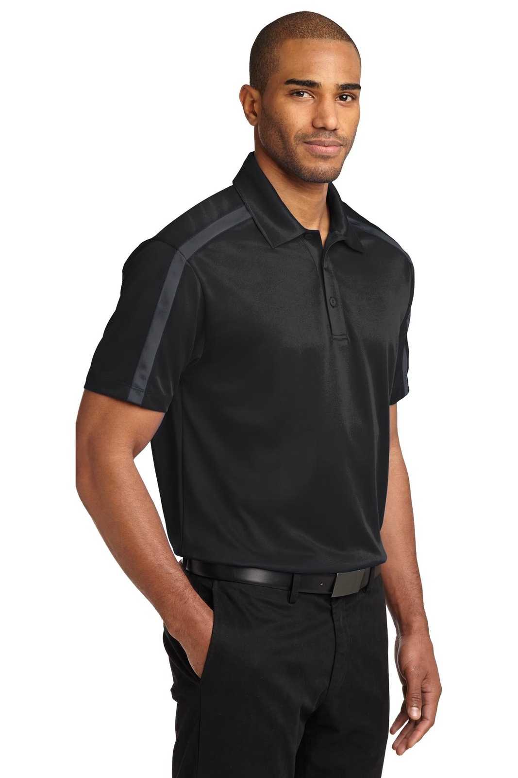 Port Authority K547 Silk Touch Performance Colorblock Stripe Polo - Black Steel Gray - HIT a Double - 4