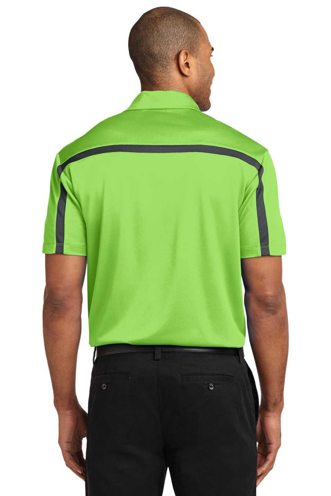 Port Authority K547 Silk Touch Performance Colorblock Stripe Polo - Lime Steel Gray - HIT a Double - 2