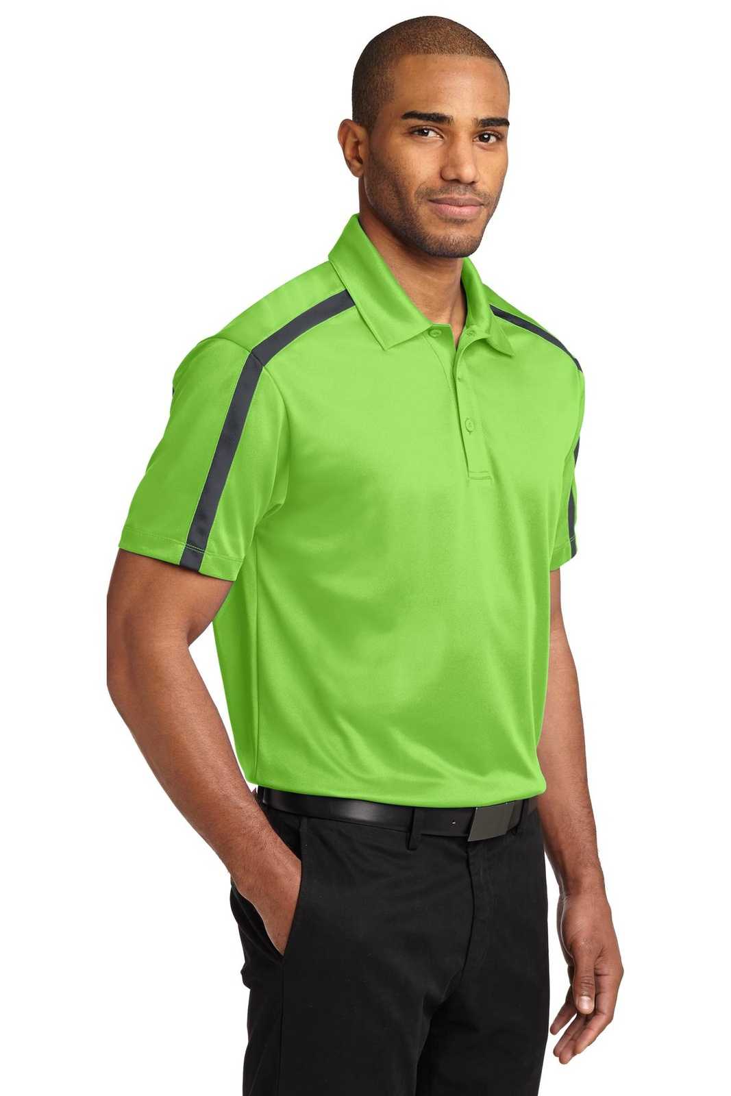 Port Authority K547 Silk Touch Performance Colorblock Stripe Polo - Lime Steel Gray - HIT a Double - 4