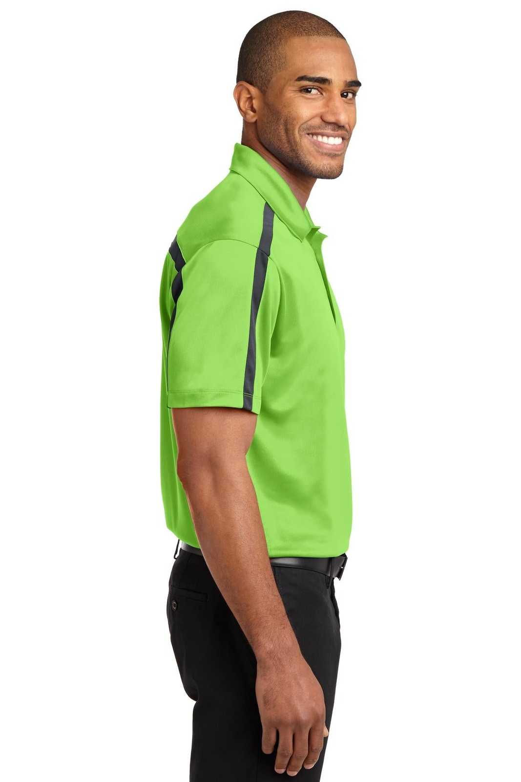 Port Authority K547 Silk Touch Performance Colorblock Stripe Polo - Lime Steel Gray - HIT a Double - 3