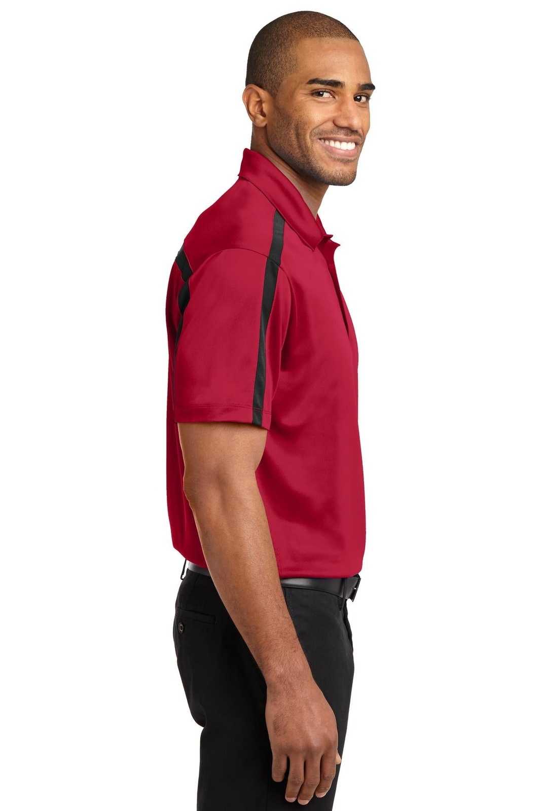 Port Authority K547 Silk Touch Performance Colorblock Stripe Polo - Red Black - HIT a Double - 3