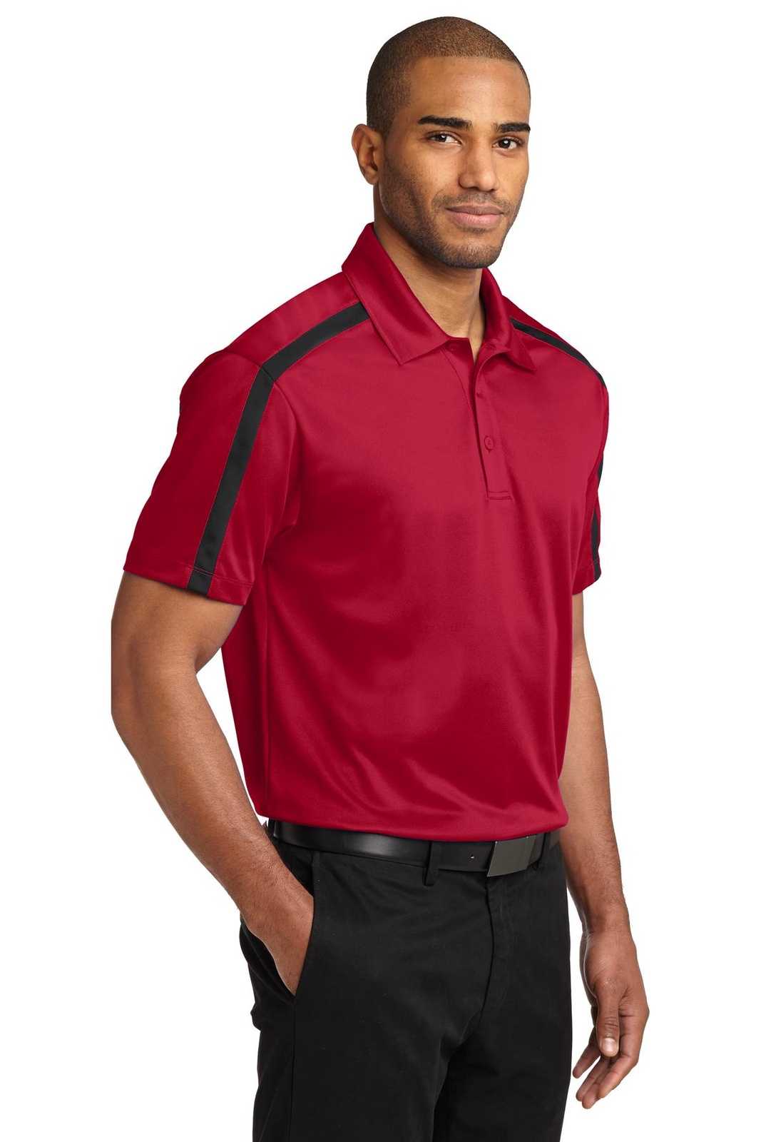 Port Authority K547 Silk Touch Performance Colorblock Stripe Polo - Red Black - HIT a Double - 4