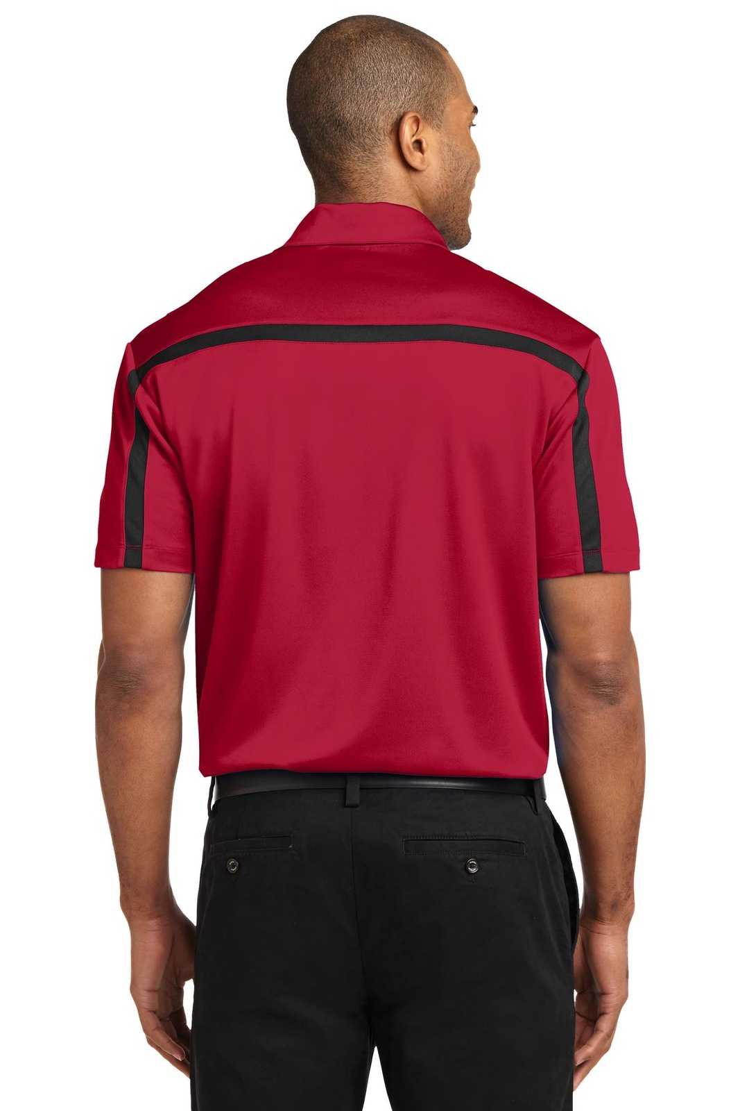 Port Authority K547 Silk Touch Performance Colorblock Stripe Polo - Red Black - HIT a Double - 2