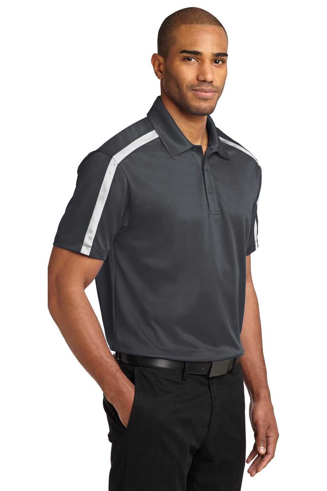 Port Authority K547 Silk Touch Performance Colorblock Stripe Polo - Steel Gray White - HIT a Double - 4