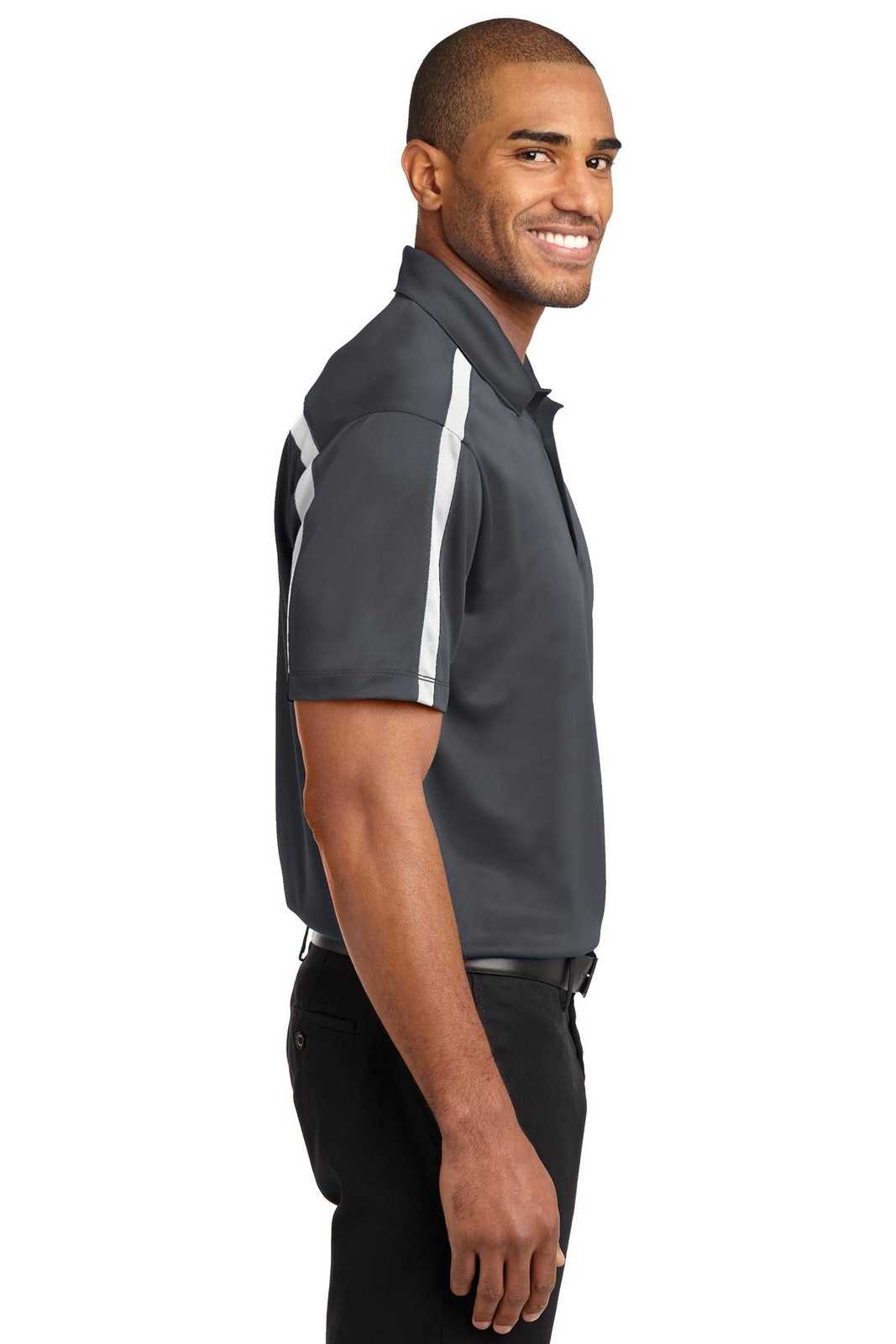 Port Authority K547 Silk Touch Performance Colorblock Stripe Polo - Steel Gray White - HIT a Double - 3
