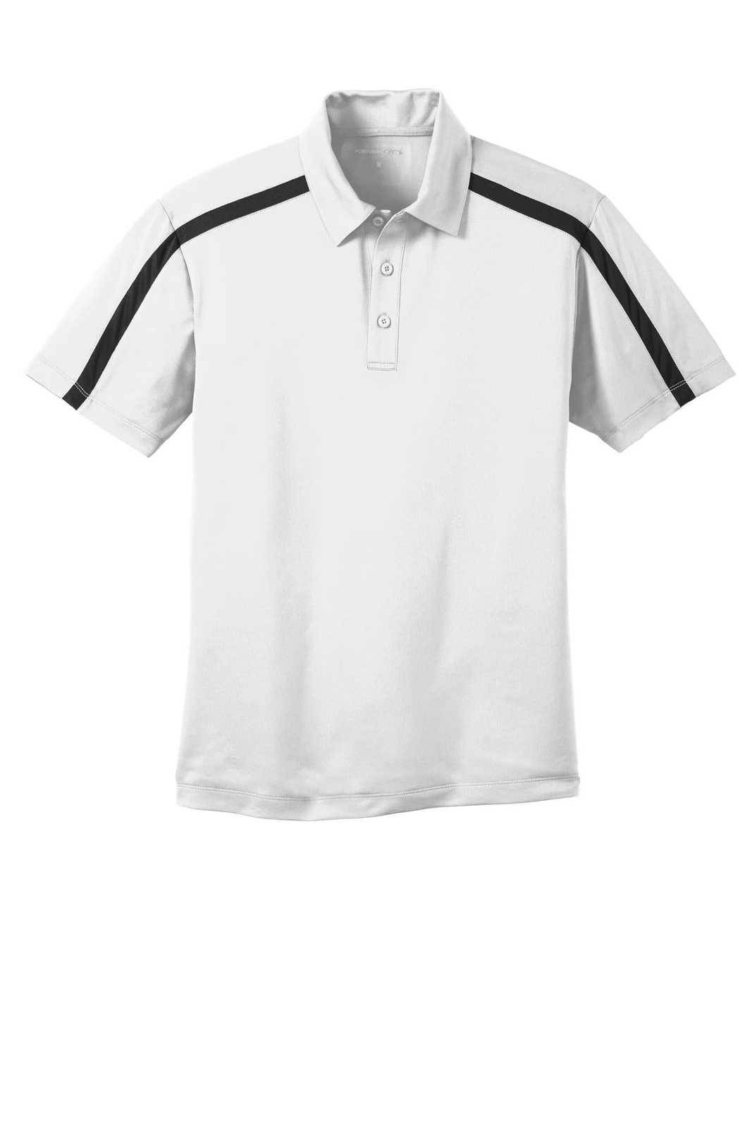 Port Authority K547 Silk Touch Performance Colorblock Stripe Polo - White Black - HIT a Double - 5