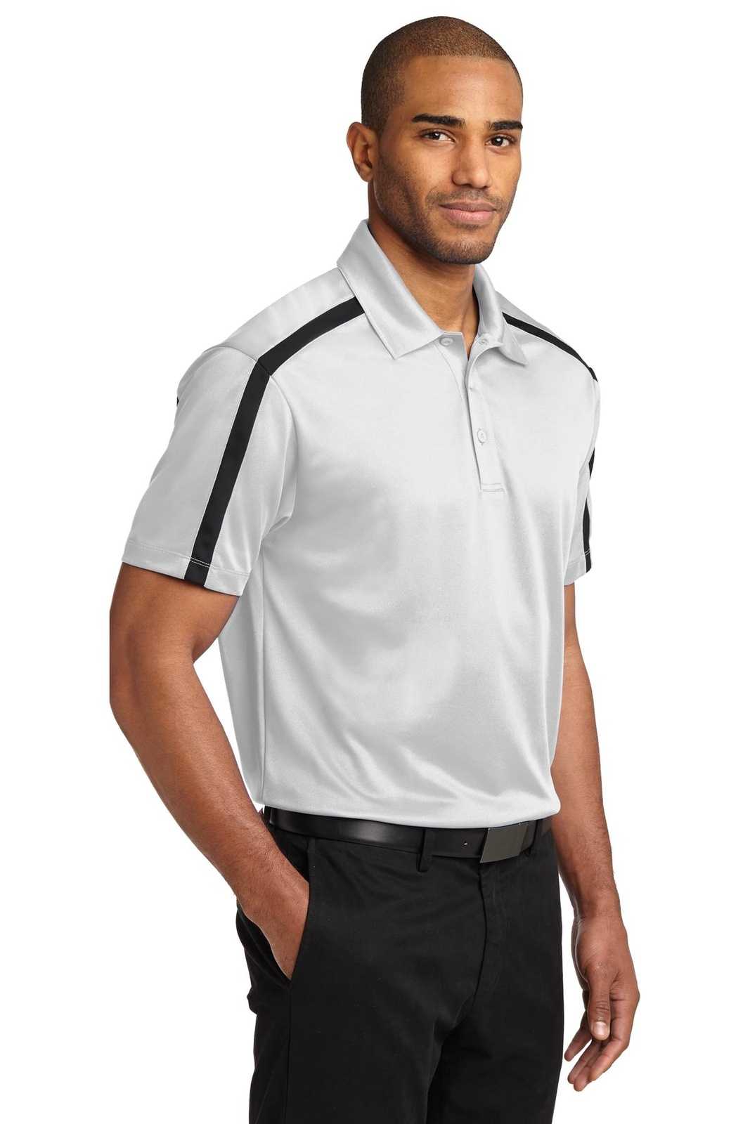 Port Authority K547 Silk Touch Performance Colorblock Stripe Polo - White Black - HIT a Double - 4