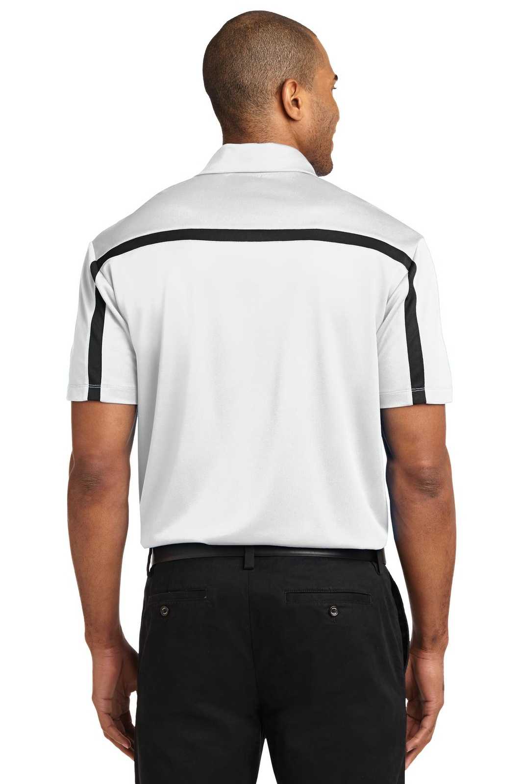 Port Authority K547 Silk Touch Performance Colorblock Stripe Polo - White Black - HIT a Double - 2