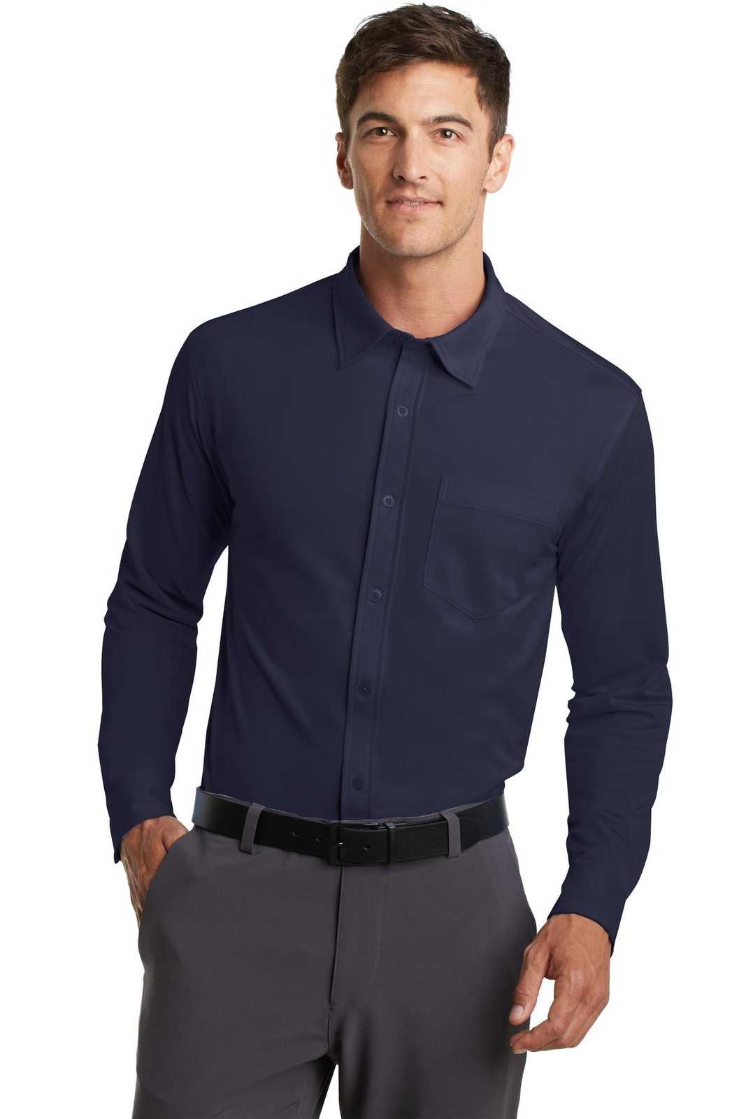 Port Authority K570 Dimension Knit Dress Shirt - Dark Navy - HIT a Double - 1