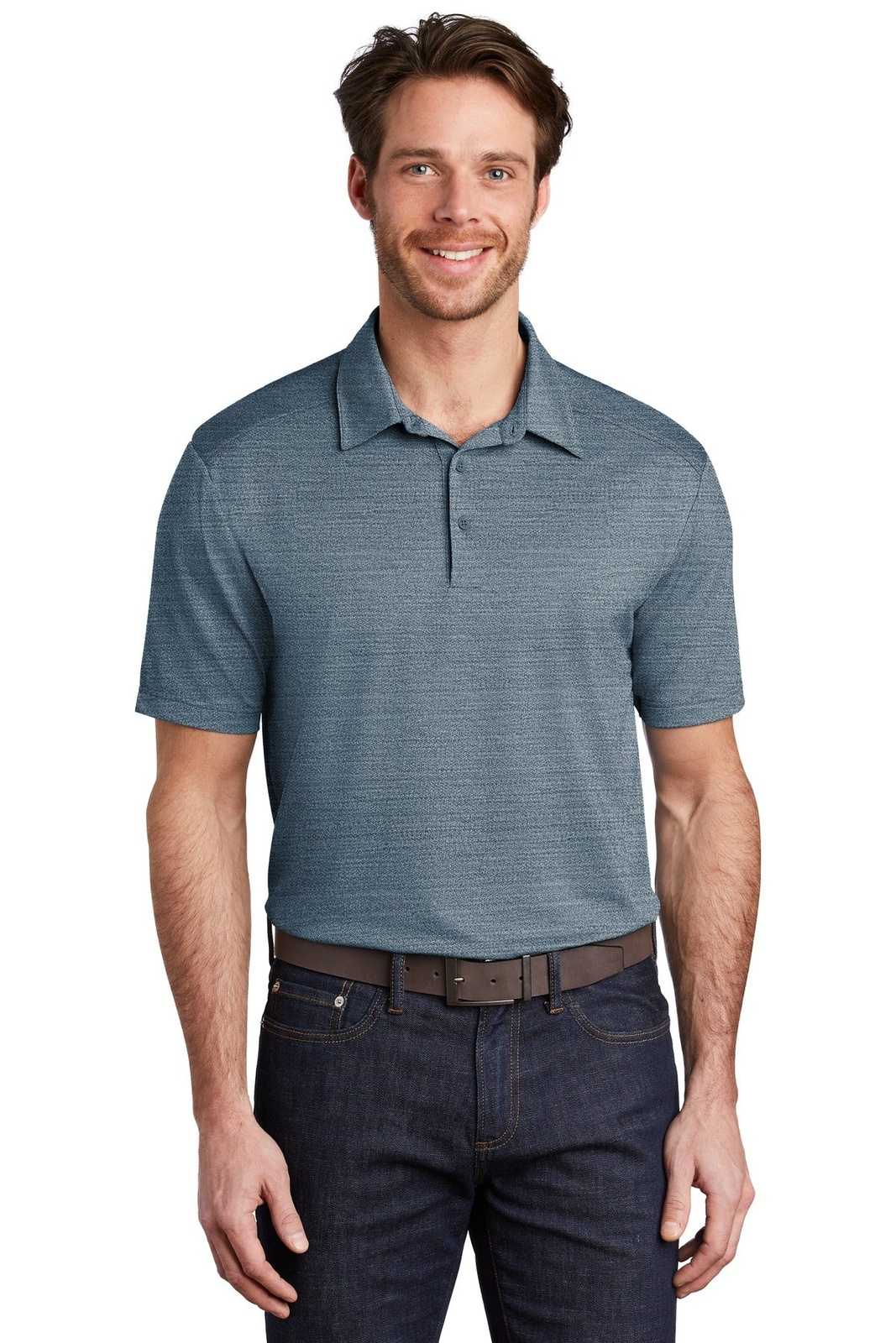 Port Authority K583 Stretch Heather Polo - Regatta Blue Gusty Gray - HIT a Double - 1