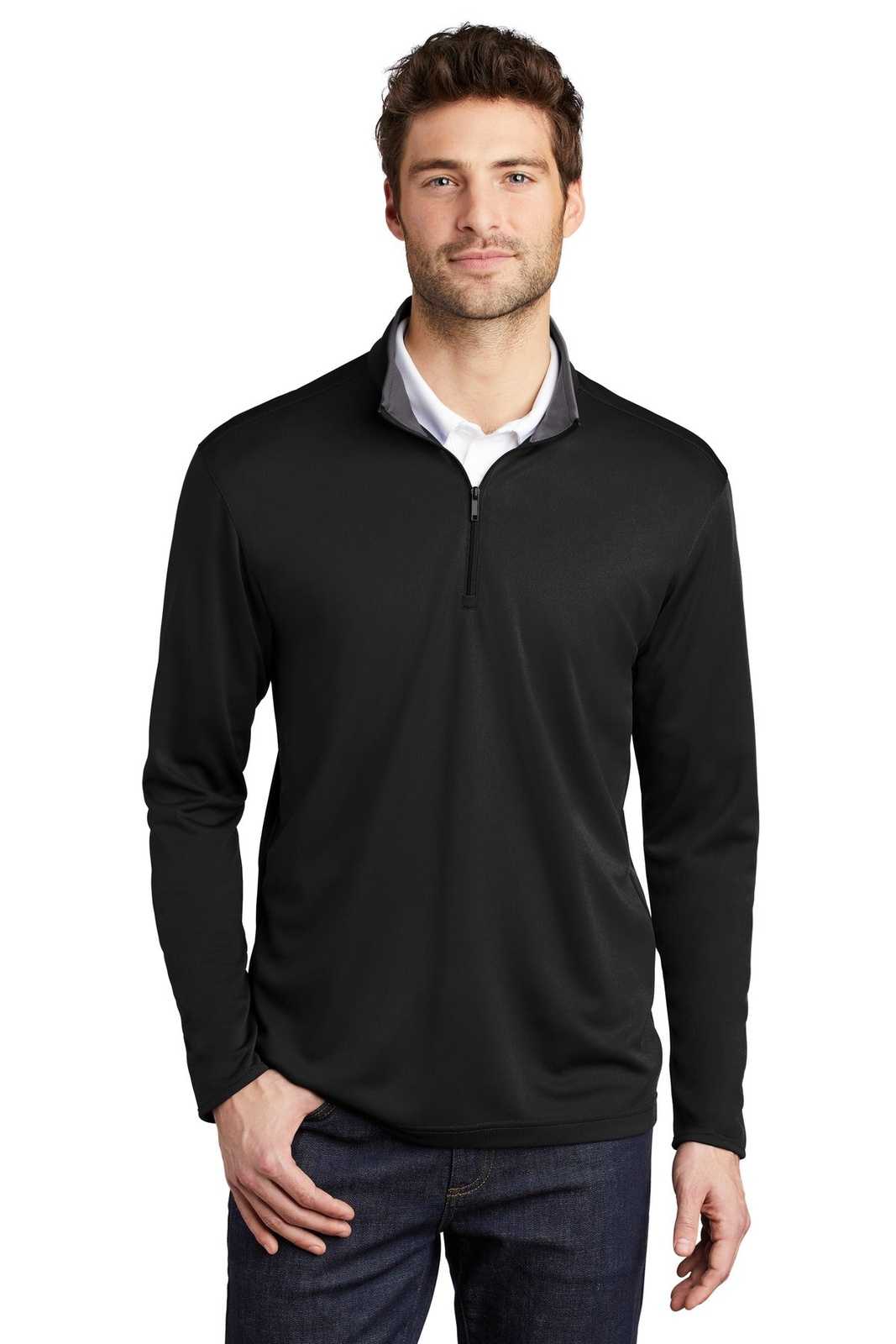 Port Authority K584 Silk Touch Performance 1/4-Zip K584Black Steel Gray - HIT a Double - 1