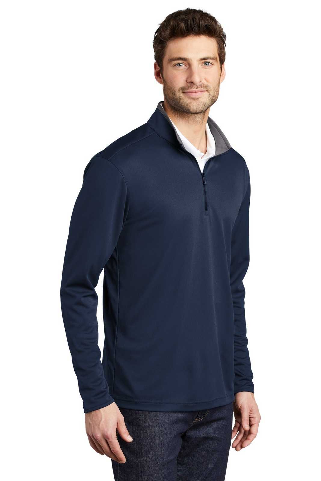 Port Authority K584 Silk Touch Performance 1/4-Zip K584Navy Steel Gray - HIT a Double - 4