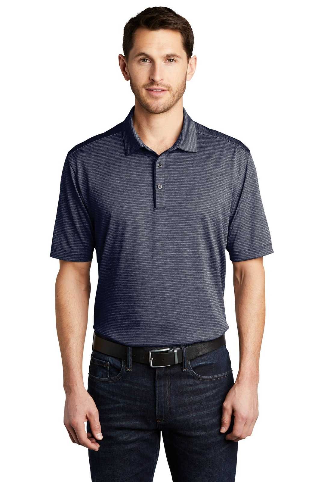 Port Authority K585 Shadow Stripe Polo - River Blue Navy - HIT a Double - 1