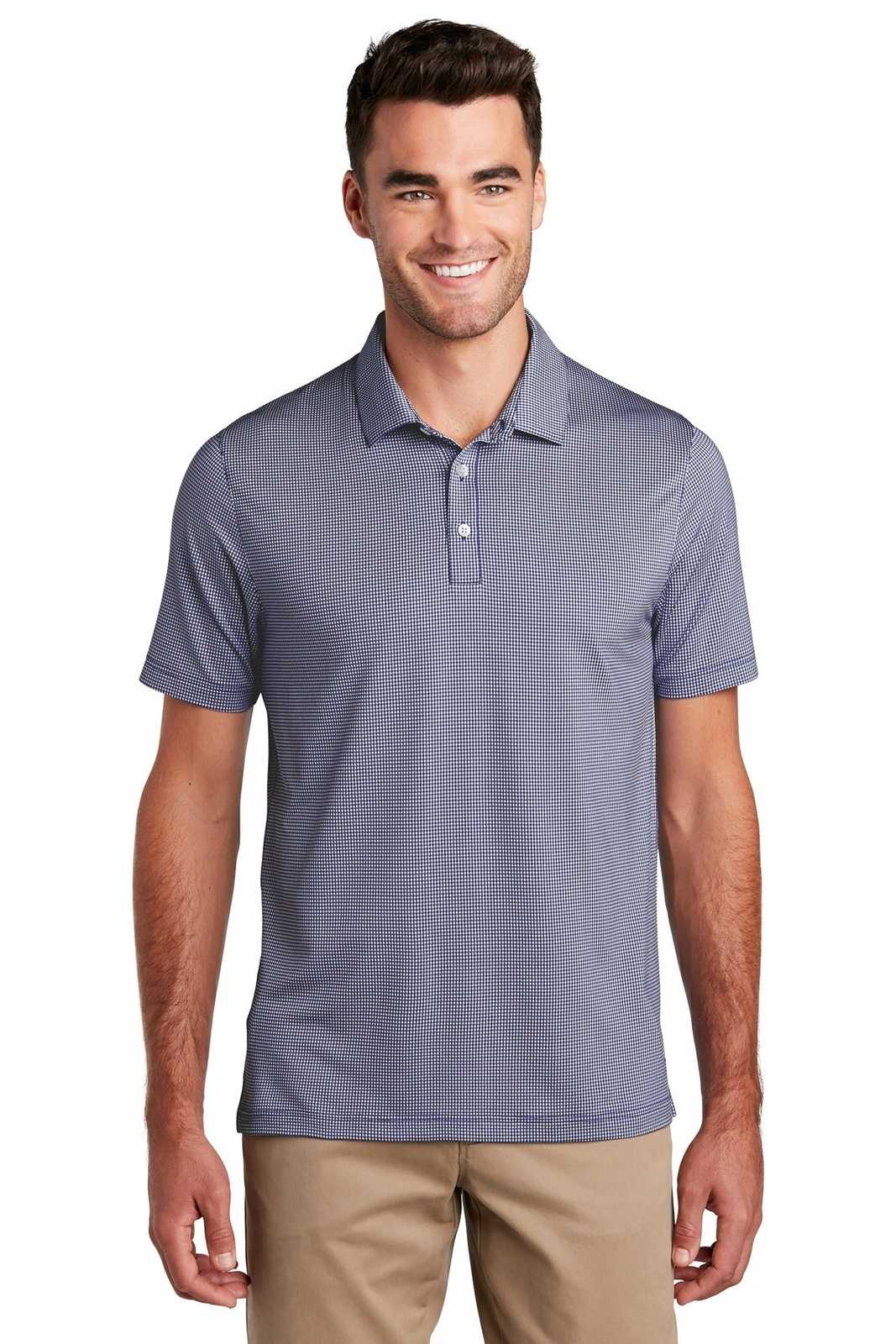 Port Authority K646 Gingham Polo - True Navy White - HIT a Double - 1