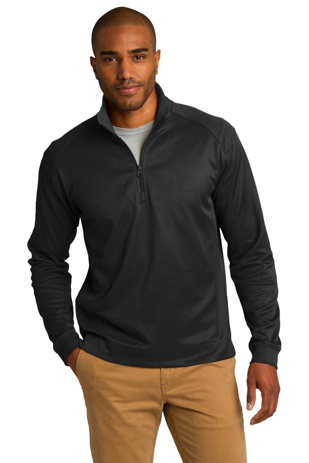 Port Authority K805 Vertical Texture 1/4-Zip Pullover - Black Iron Gray - HIT a Double - 1