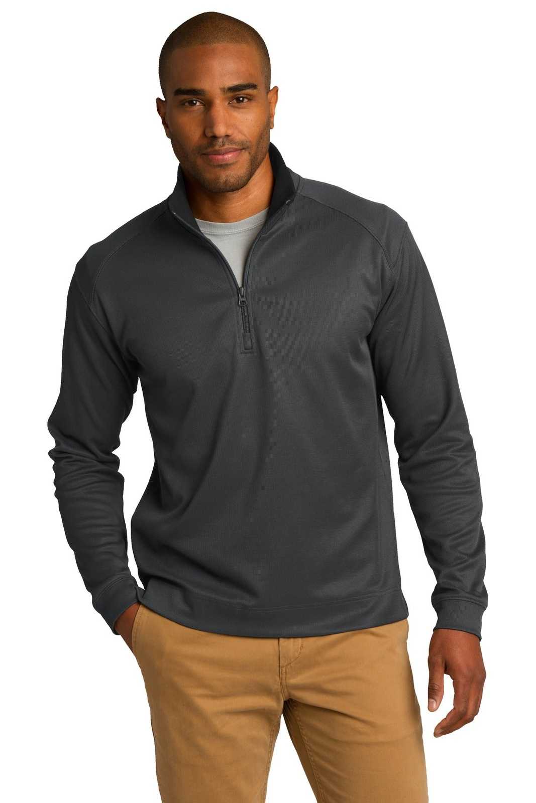 Port Authority K805 Vertical Texture 1/4-Zip Pullover - Iron Gray Black - HIT a Double - 1
