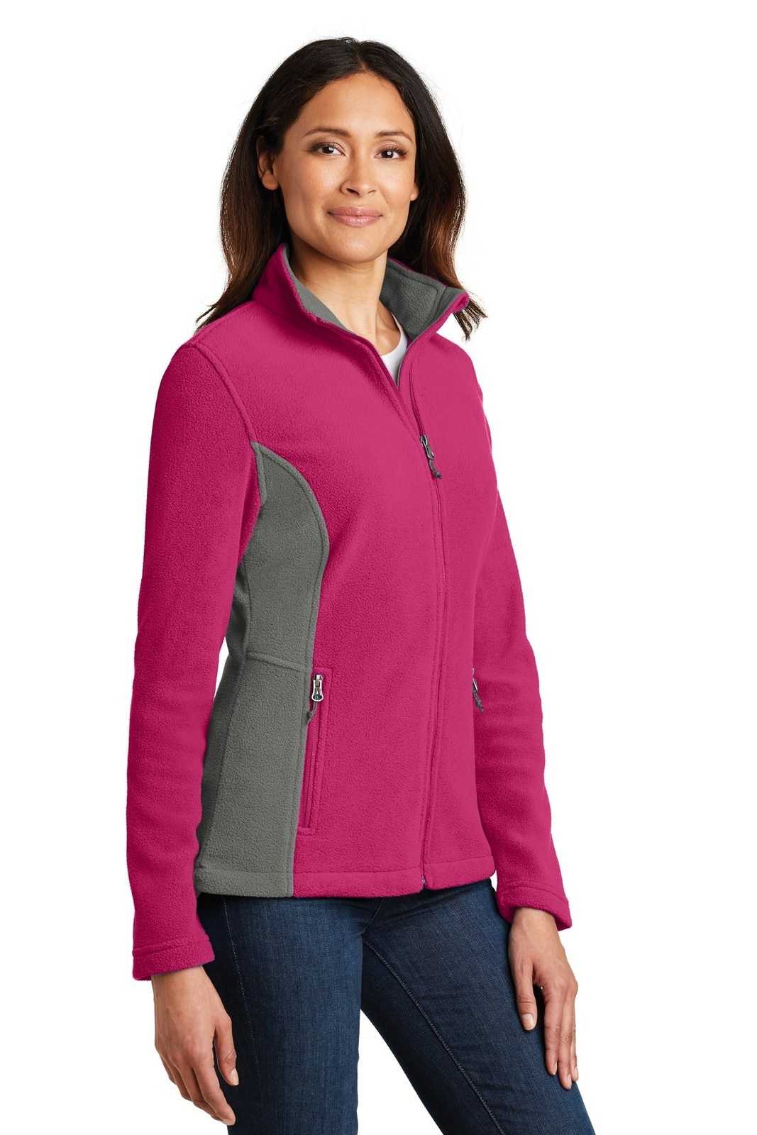 Port Authority L216 Ladies Colorblock Value Fleece Jacket - Pink Azalea Deep Smoke - HIT a Double - 4