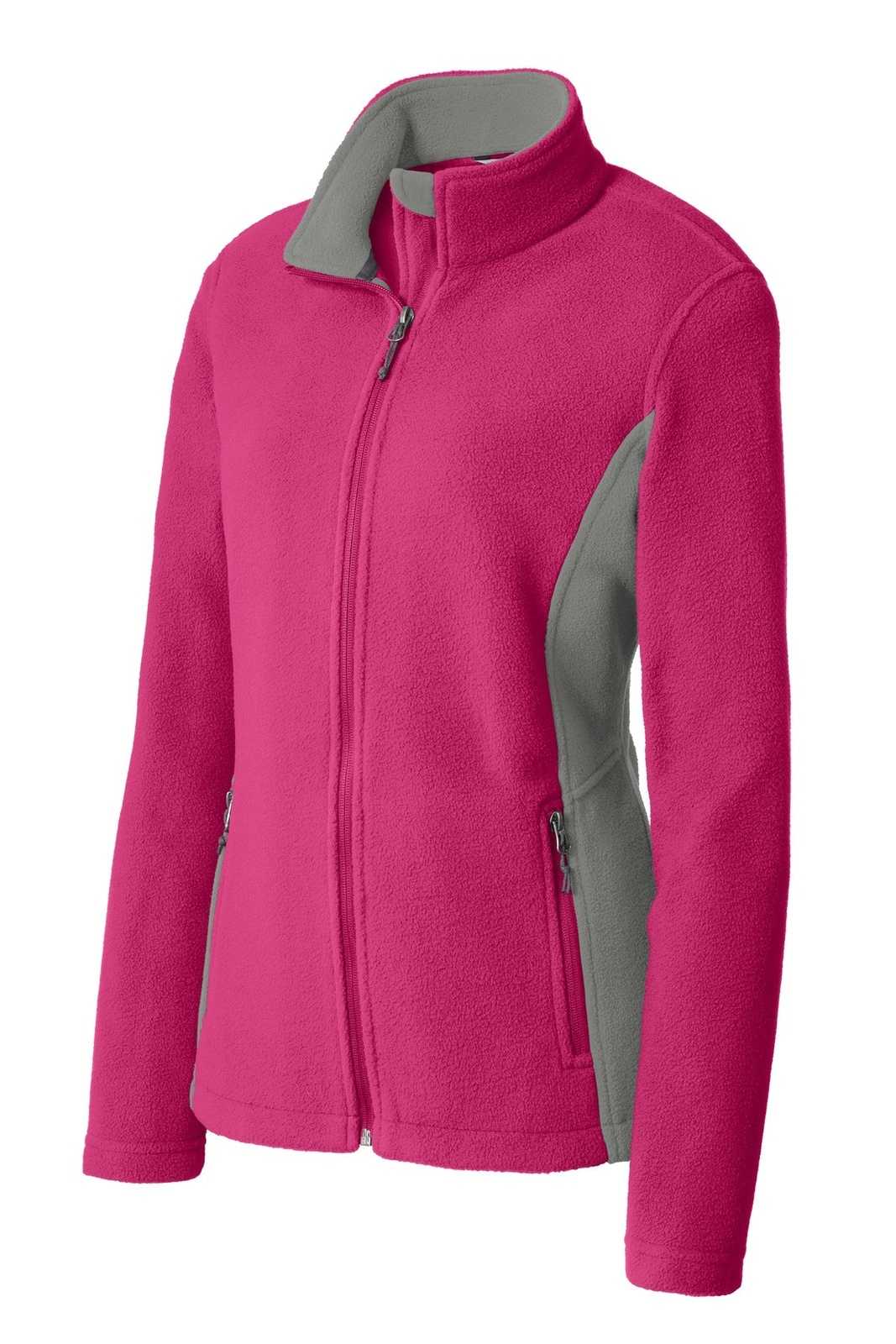 Port Authority L216 Ladies Colorblock Value Fleece Jacket - Pink Azalea Deep Smoke - HIT a Double - 5