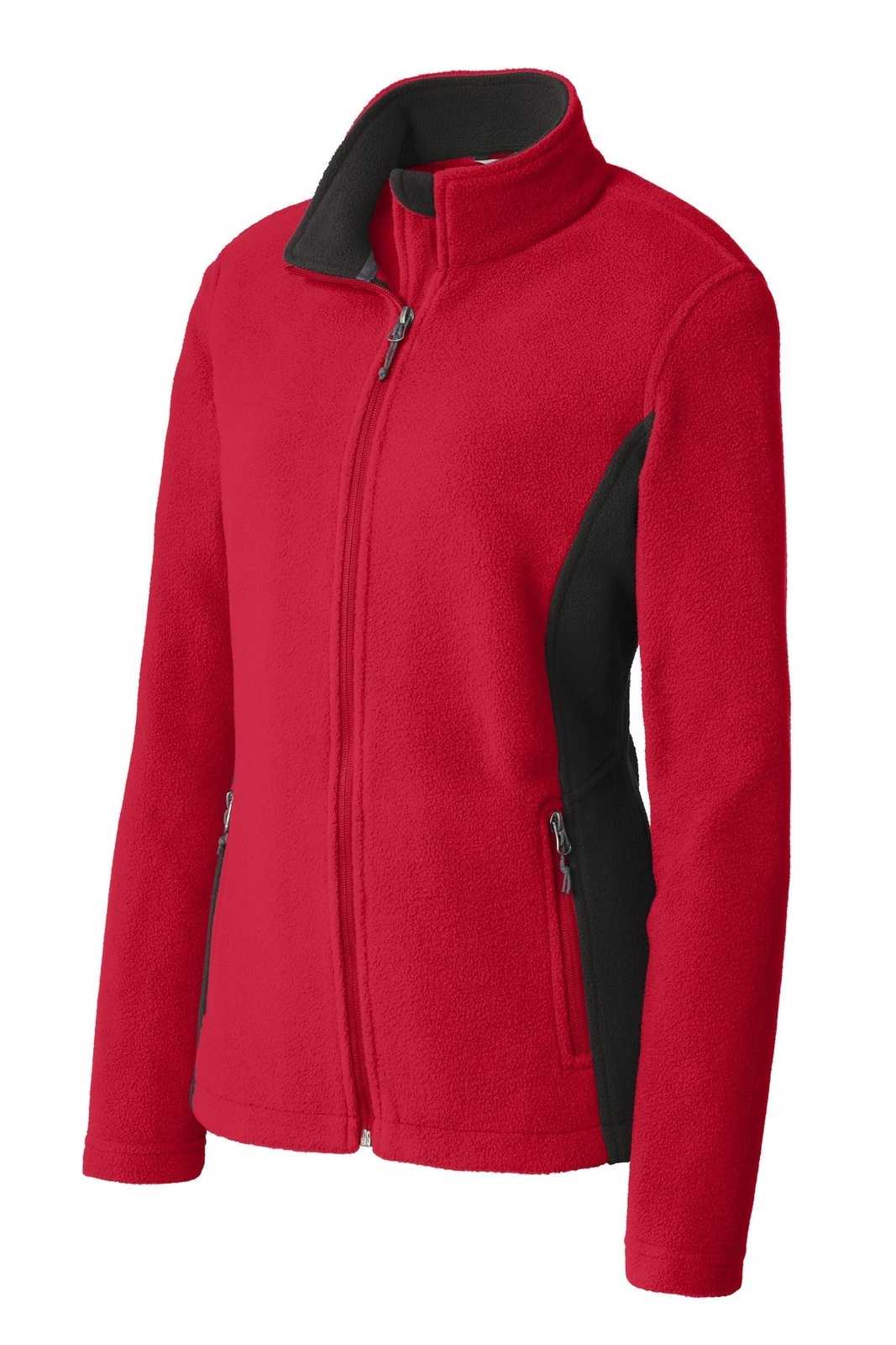 Port Authority L216 Ladies Colorblock Value Fleece Jacket - Rich Red Black - HIT a Double - 5