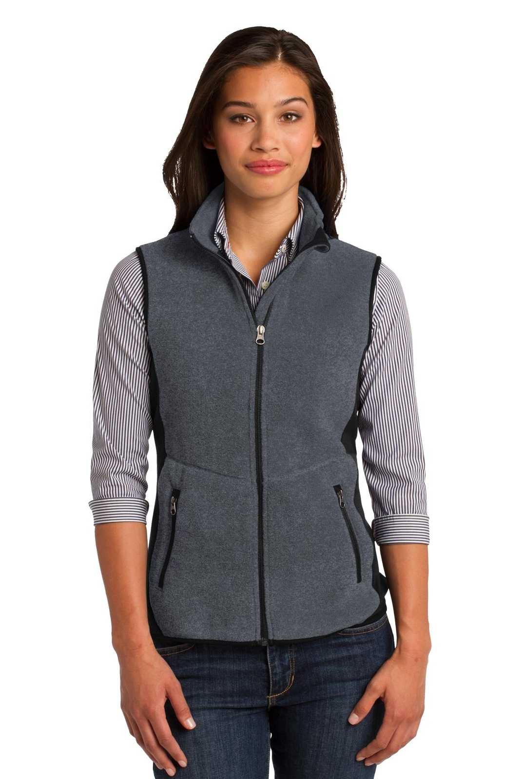 Port Authority L228 Ladies R-Tek Pro Fleece Full-Zip Vest - Charcoal Heather Black - HIT a Double - 1