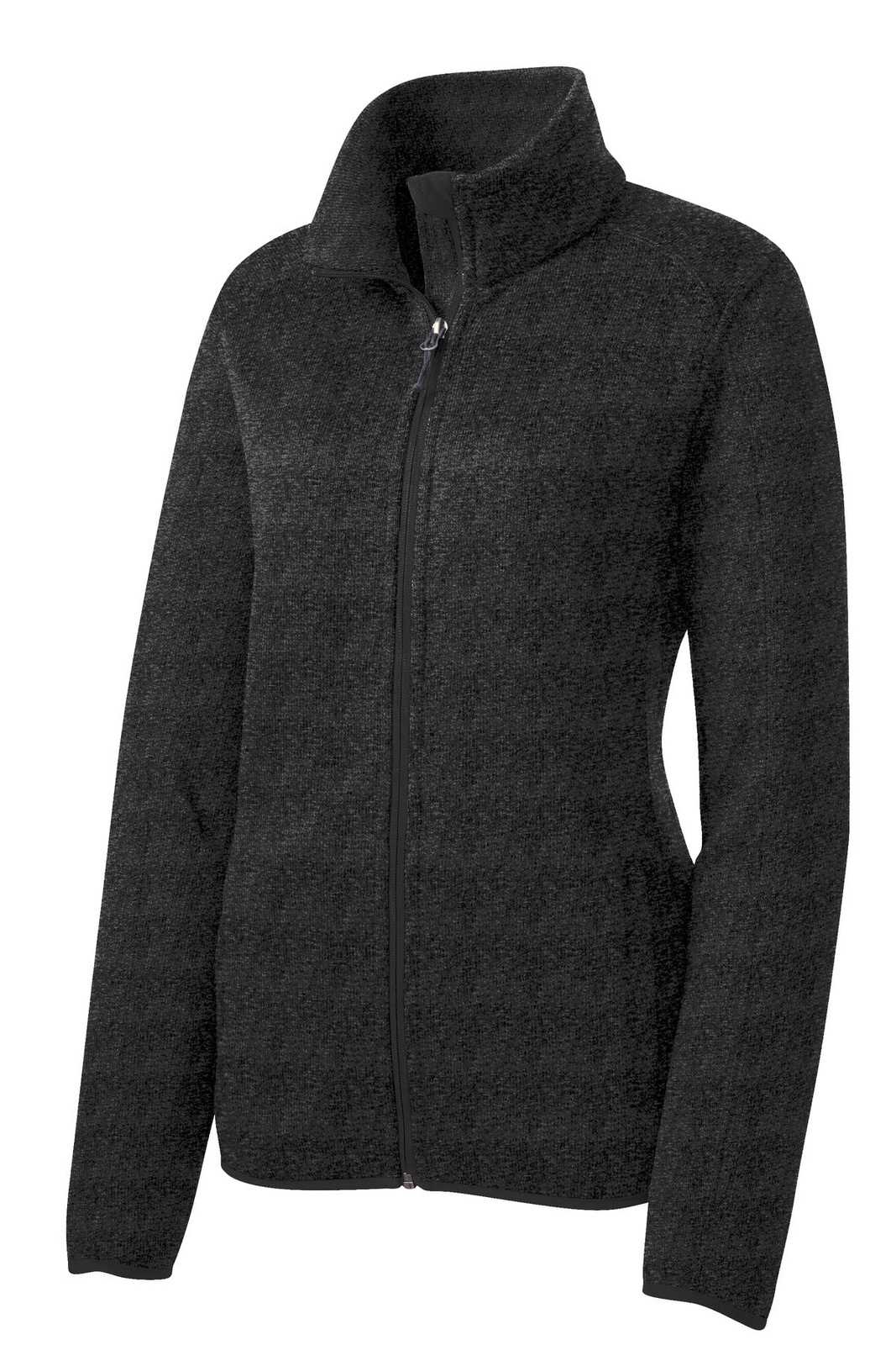 Port Authority L232 Ladies Sweater Fleece Jacket - Black Heather - HIT a Double - 5