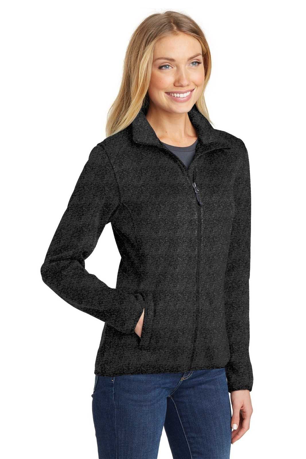 Port Authority L232 Ladies Sweater Fleece Jacket - Black Heather - HIT a Double - 4
