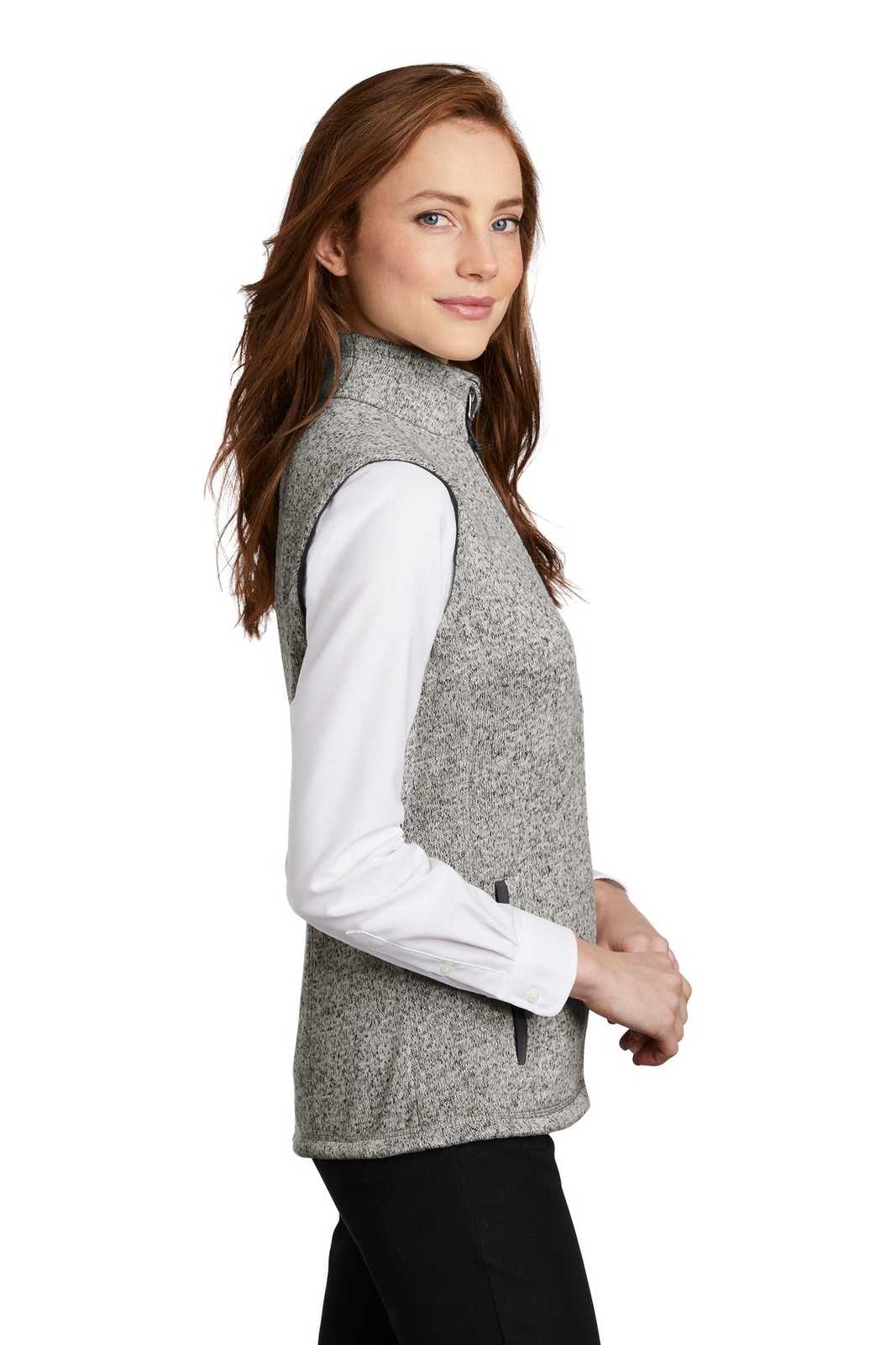 Port Authority L236 Ladies Sweater Fleece Ves - Gray Heather - HIT a Double - 3