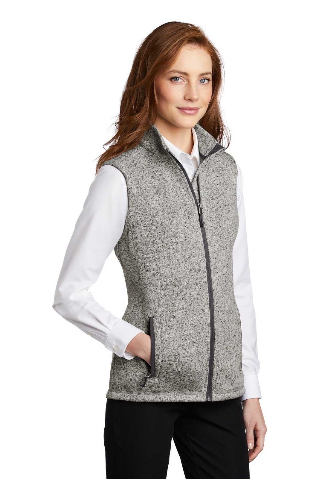 Port Authority L236 Ladies Sweater Fleece Ves - Gray Heather - HIT a Double - 4