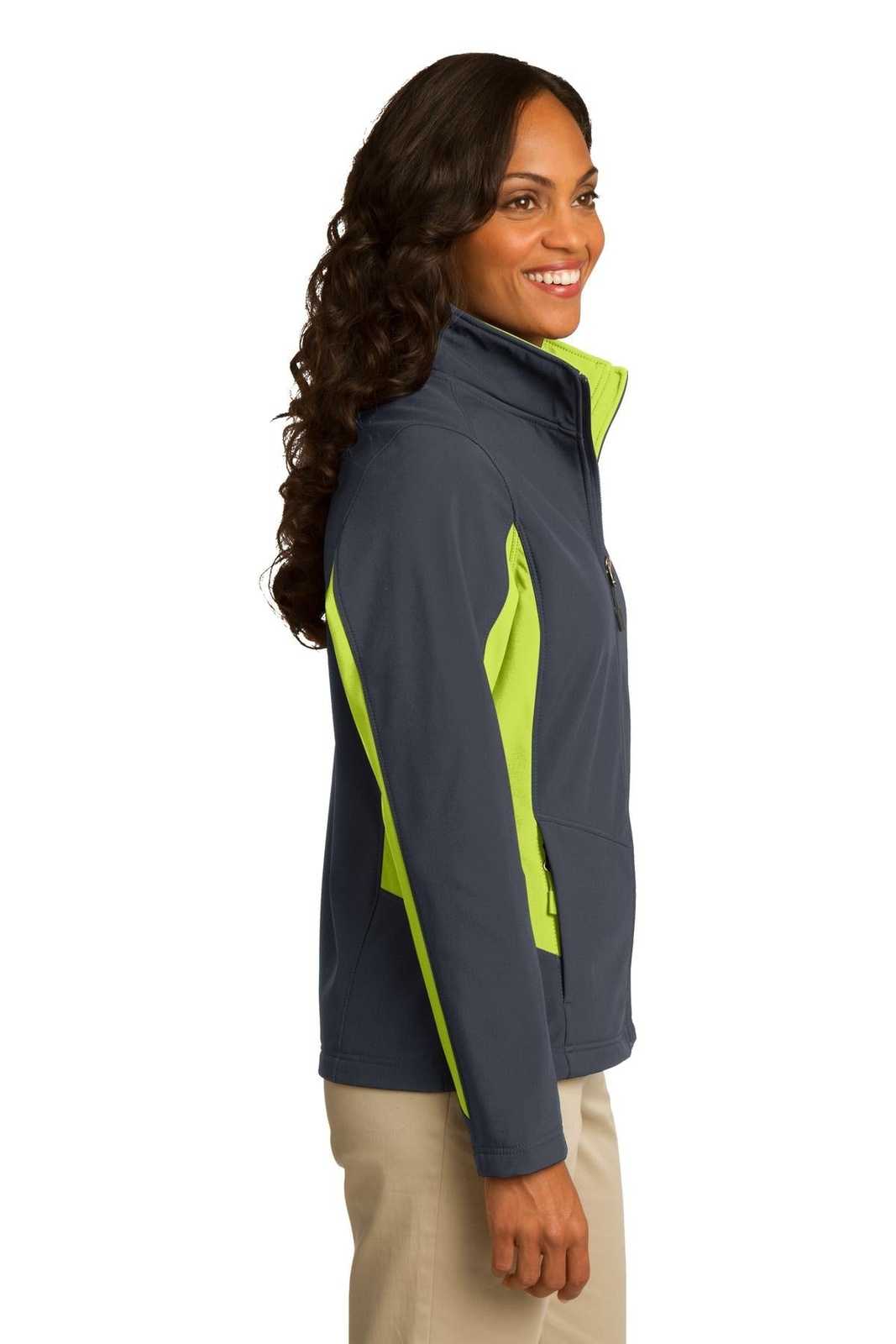Port Authority L318 Ladies Core Colorblock Soft Shell Jacket - Battleship Gray Charge Green - HIT a Double - 3