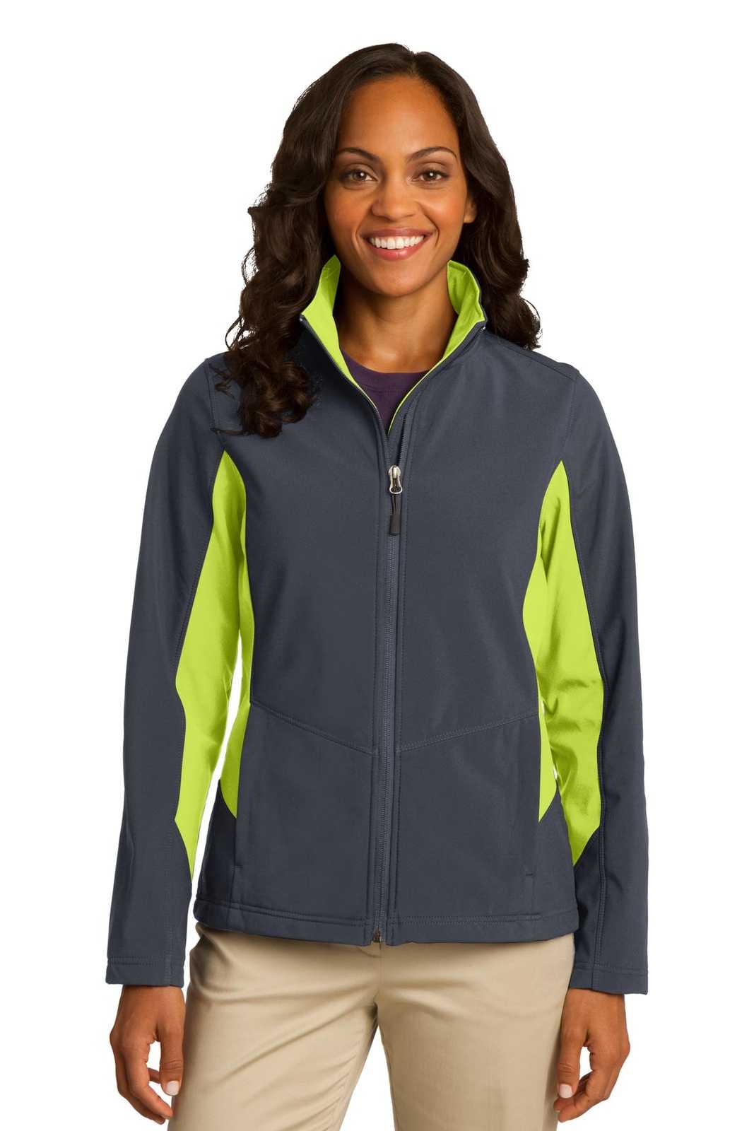 Port Authority L318 Ladies Core Colorblock Soft Shell Jacket - Battleship Gray Charge Green - HIT a Double - 1