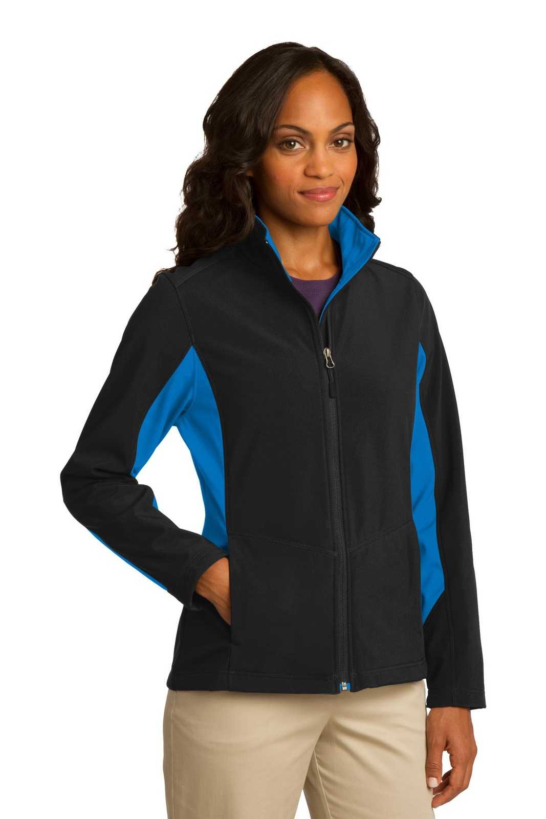Port Authority L318 Ladies Core Colorblock Soft Shell Jacket - Black Imperial Blue - HIT a Double - 4
