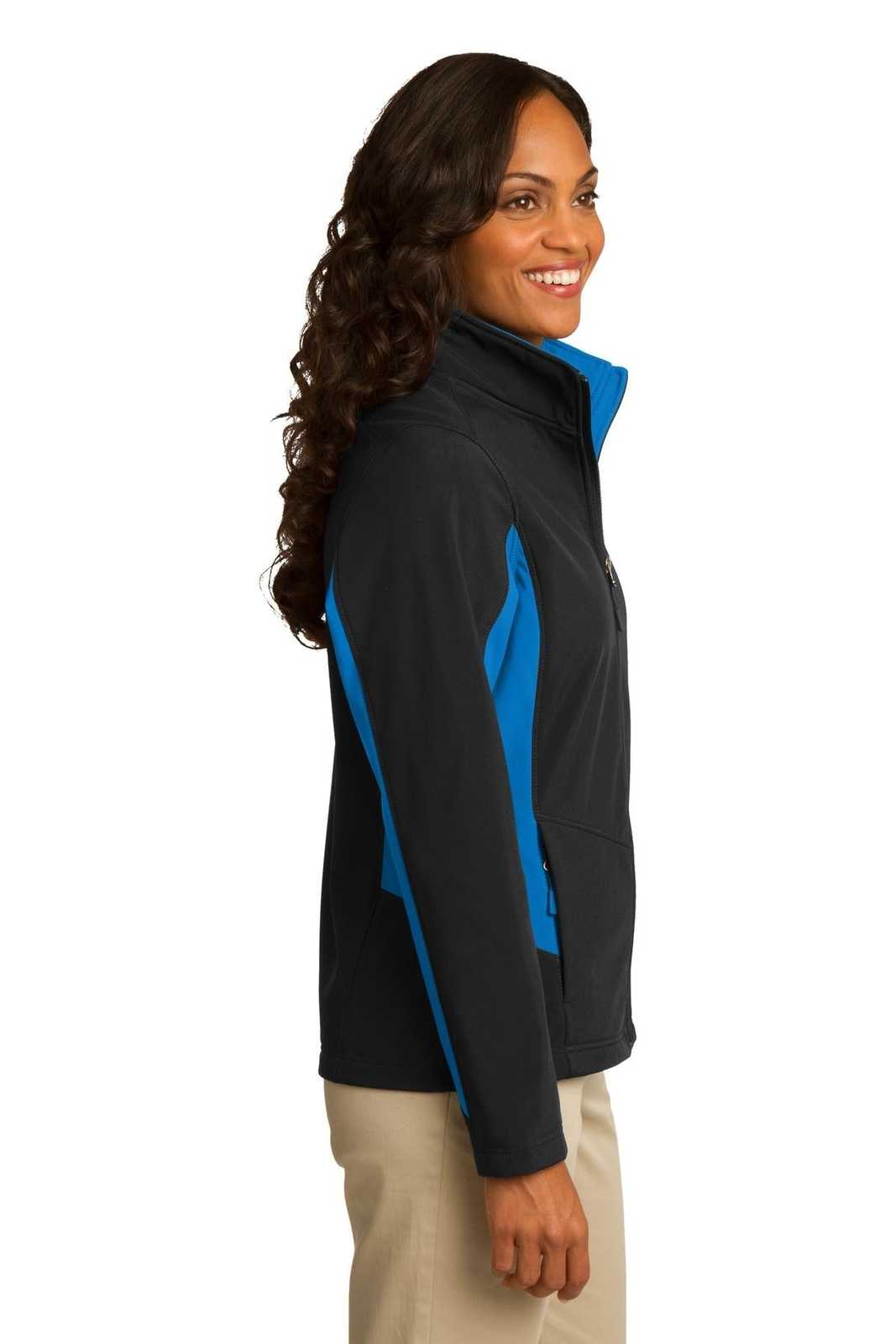 Port Authority L318 Ladies Core Colorblock Soft Shell Jacket - Black Imperial Blue - HIT a Double - 3