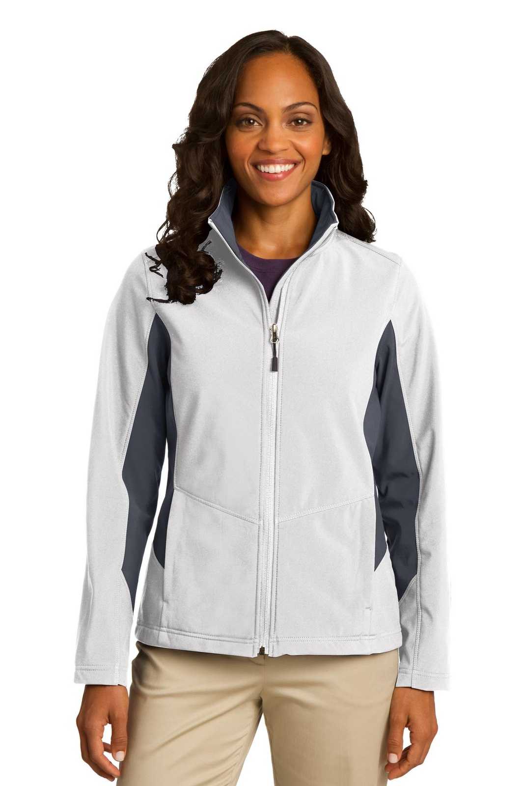 Port Authority L318 Ladies Core Colorblock Soft Shell Jacket - Marshmallow Battleship Gray - HIT a Double - 1