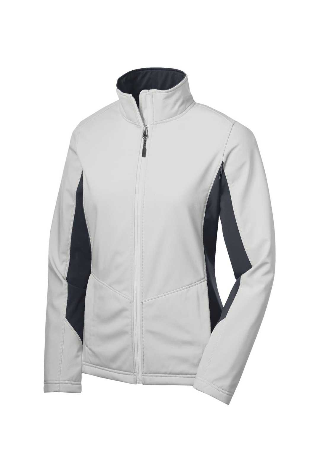 Port Authority L318 Ladies Core Colorblock Soft Shell Jacket - Marshmallow Battleship Gray - HIT a Double - 5