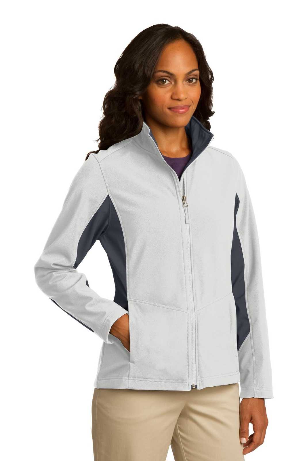 Port Authority L318 Ladies Core Colorblock Soft Shell Jacket - Marshmallow Battleship Gray - HIT a Double - 4