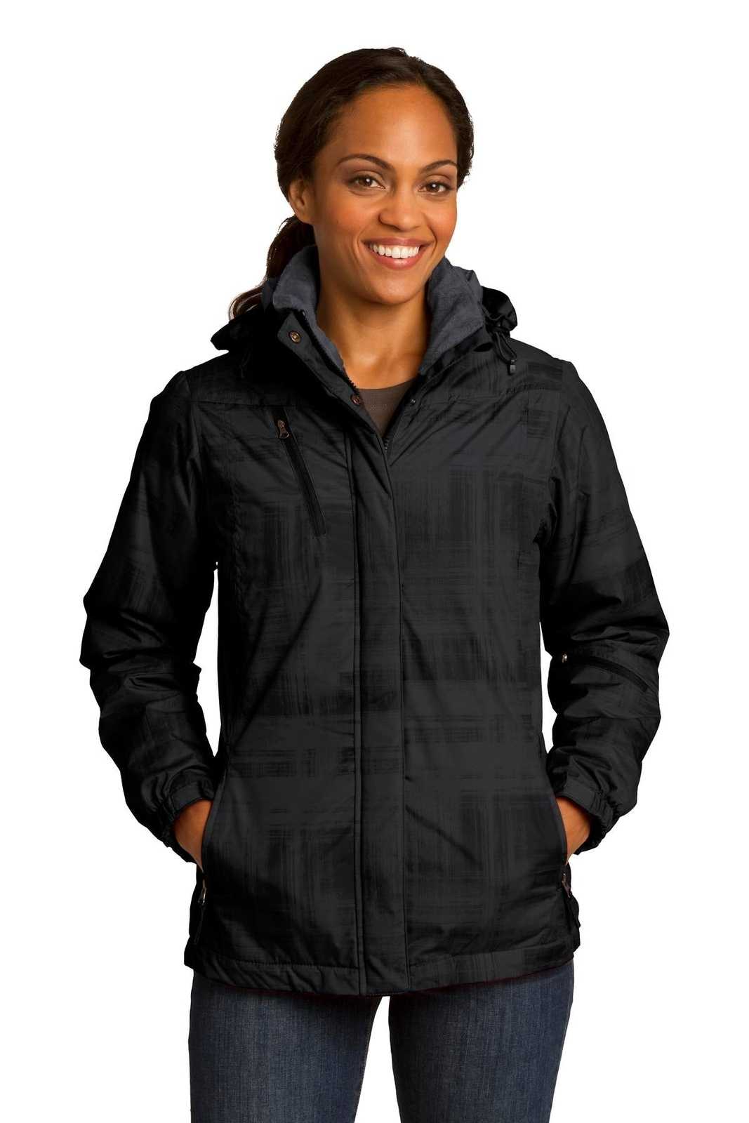 Port Authority L320 Ladies Brushstroke Print Insulated Jacket - Black - HIT a Double - 1