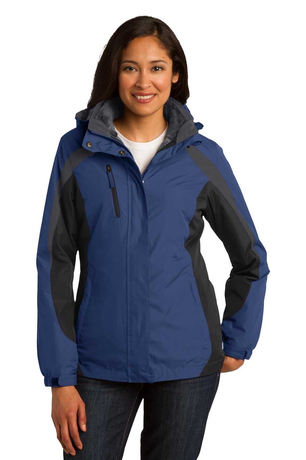 Port Authority L321 Ladies Colorblock 3-in-1 Jacket - Admiral Blue Black Magnet - HIT a Double - 1