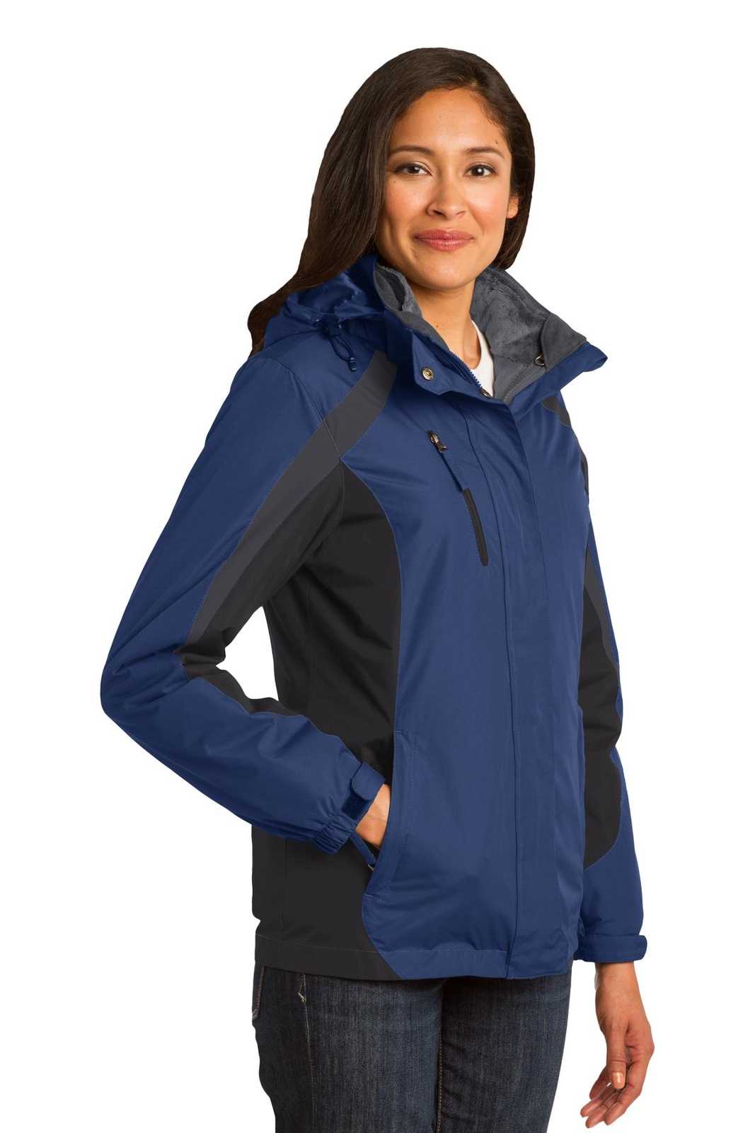 Port Authority L321 Ladies Colorblock 3-in-1 Jacket - Admiral Blue Black Magnet - HIT a Double - 4